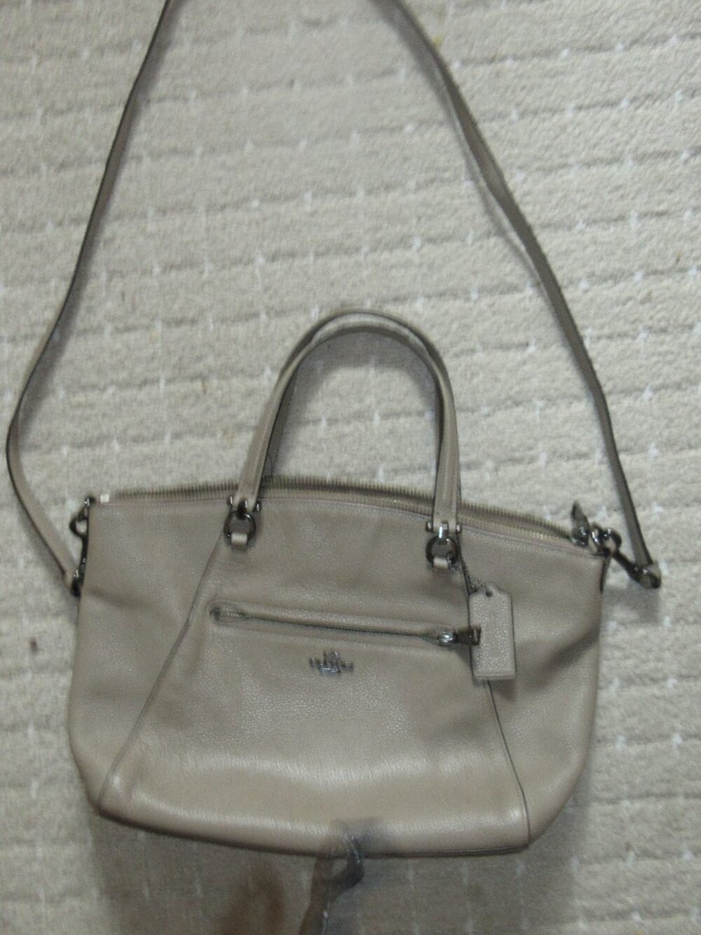 Coach  Pebble  leather taupe satchel purse Convertible crossbody zipper